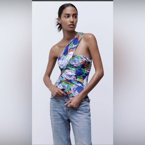 Zara One Shoulder Floral Bodysuit Size Large - Picture 1 of 5